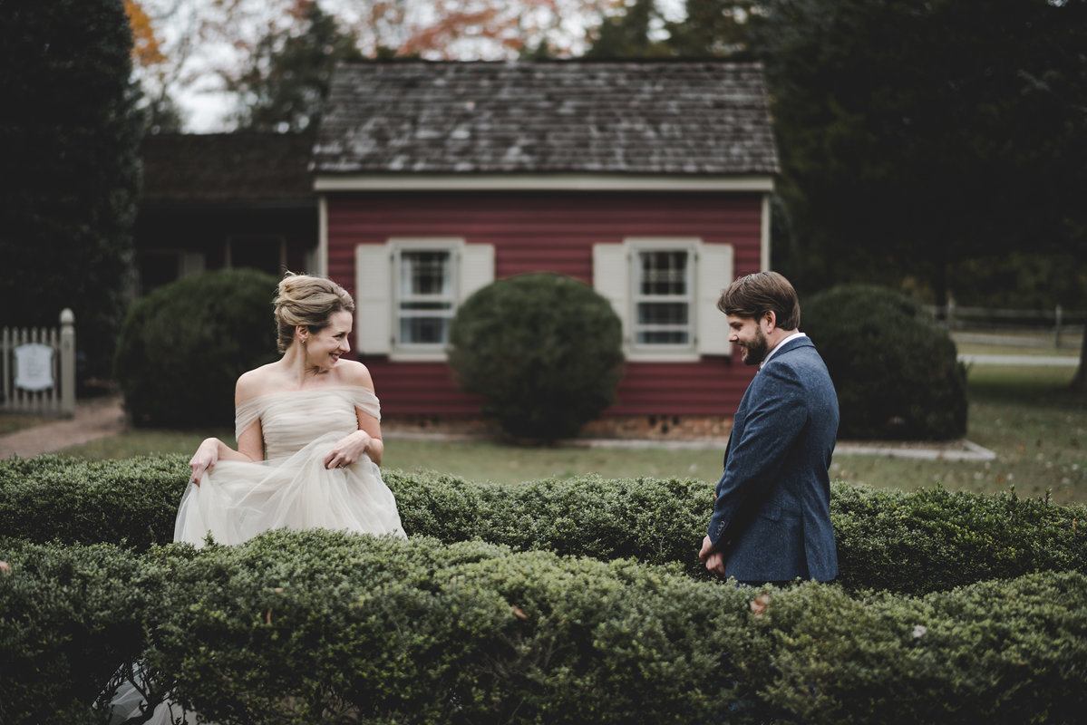 Bride and Groom First Look at Seven Springs Virginia