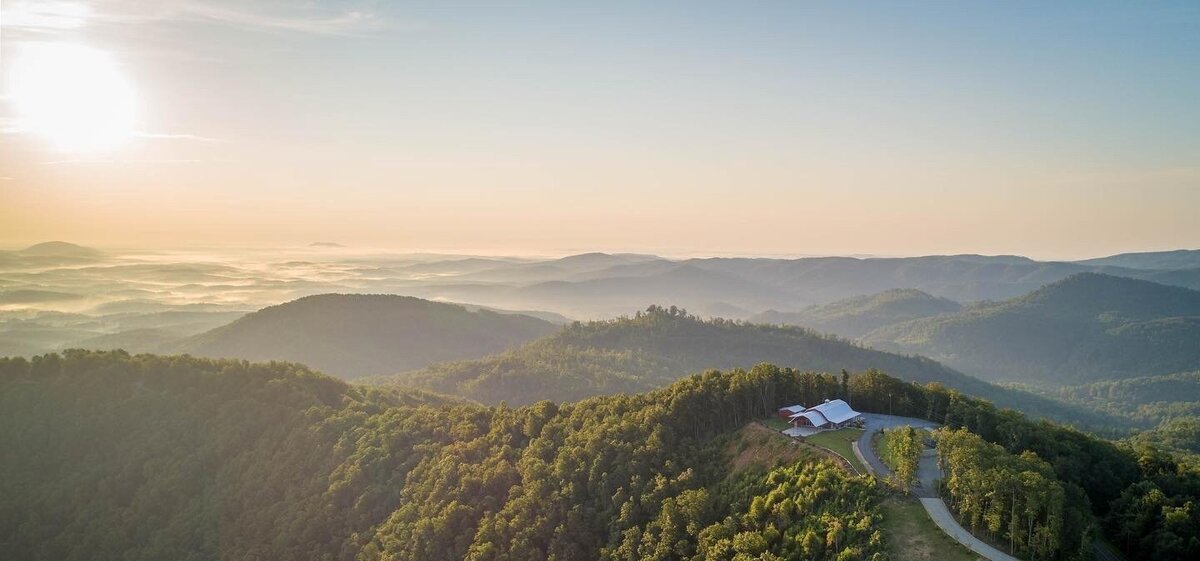 Beautiful landscape shoot of Hidden Hill wedding and event venue nestled among the Blue Ridge Mountains.