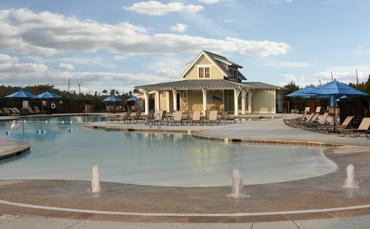 view of the snack bar overlooking the pool at the Seaside Club at St. James Plantation