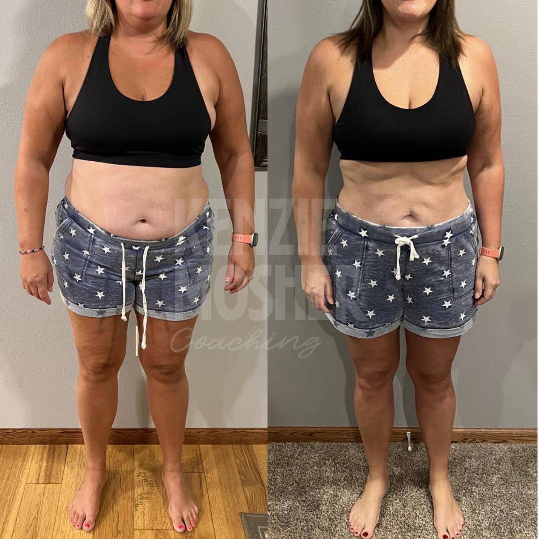 Transformation achieved through personalized functional fat loss plan and gut health focus.