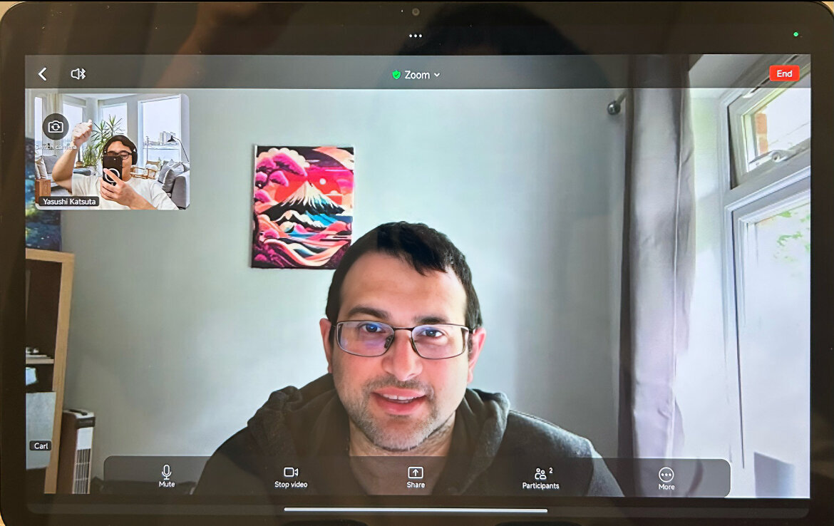 Photos of Japan Blend student and Yasushi during their Zoom learning sessions