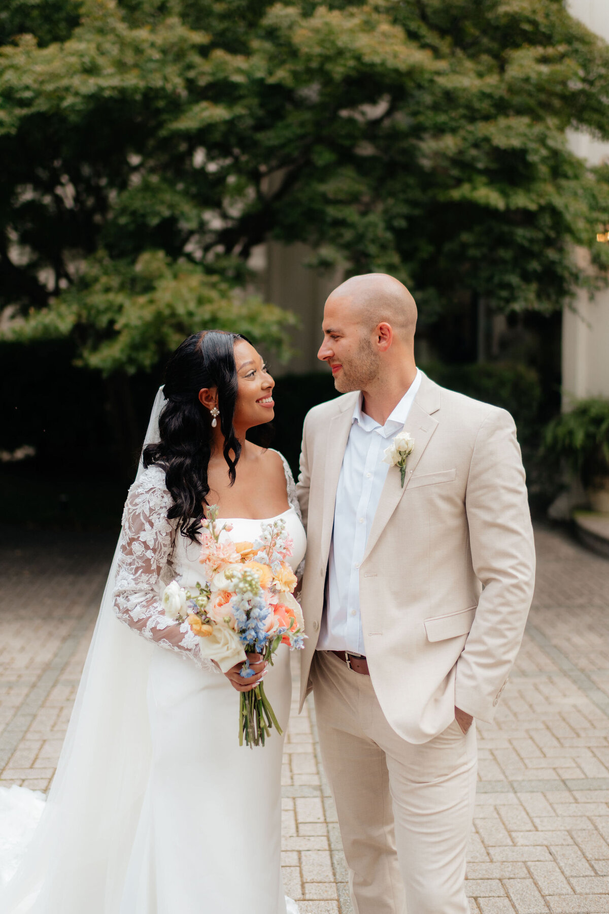 portrait of a bride and groom together during their wedding photos in central alabama photographed by alabama and washington wedding photographer sarah mismash