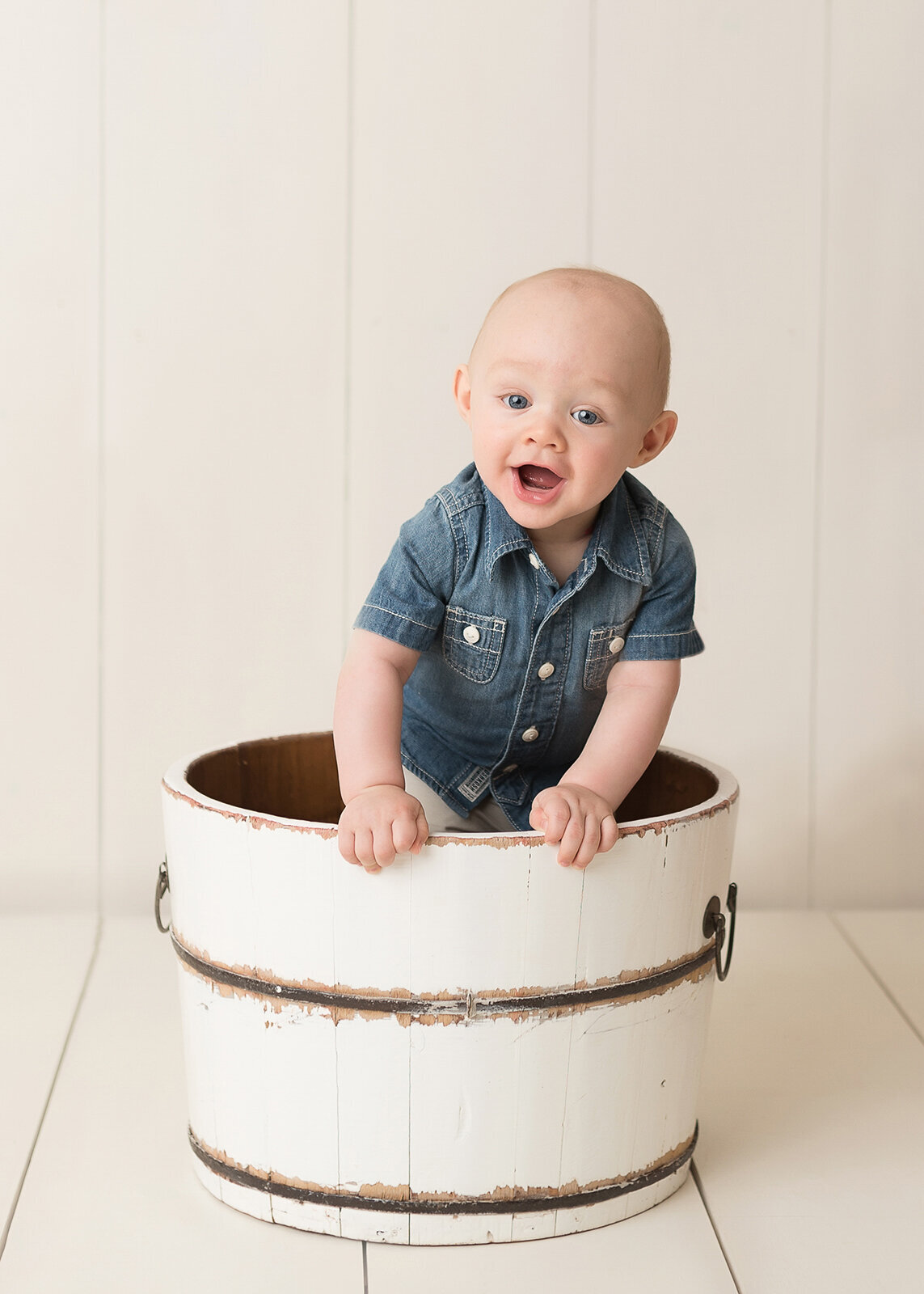 Sweet baby boy in a bucket photography