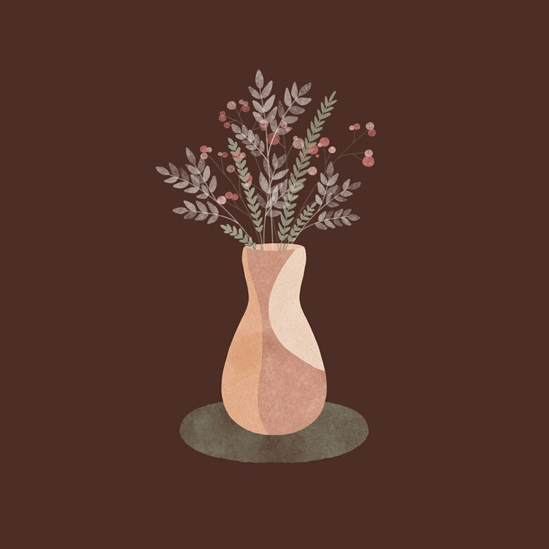 digital illustration of dried flowers in a vase