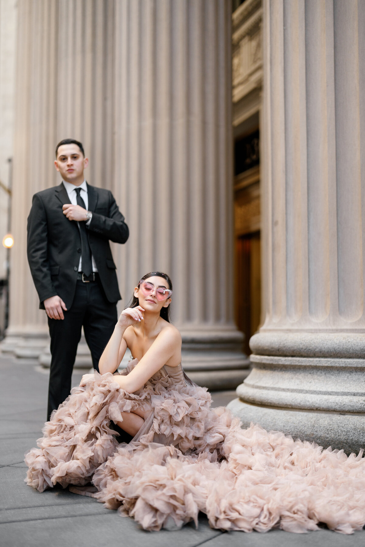 Aspen-Avenue-Chicago-Wedding-Photographer-Rookery-Engagement-Session-Histoircal-Stairs-Moody-Dramatic-Magazine-Unique-Gown-Stemming-From-Love-Emily-Rae-Bridal-Hair-FAV-85