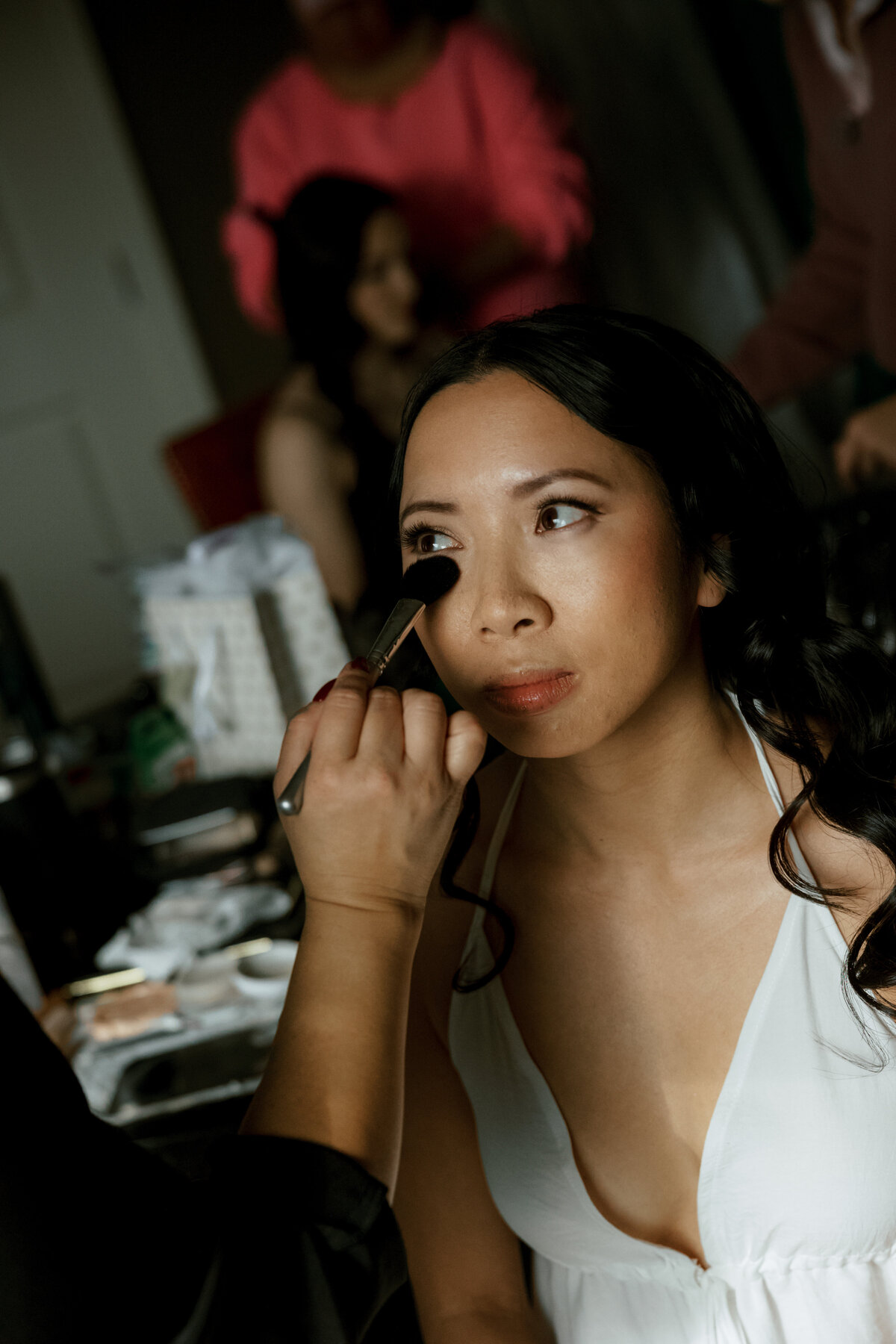 A photo of the bride preparation at the Hotel Zaza wedding in Houston.