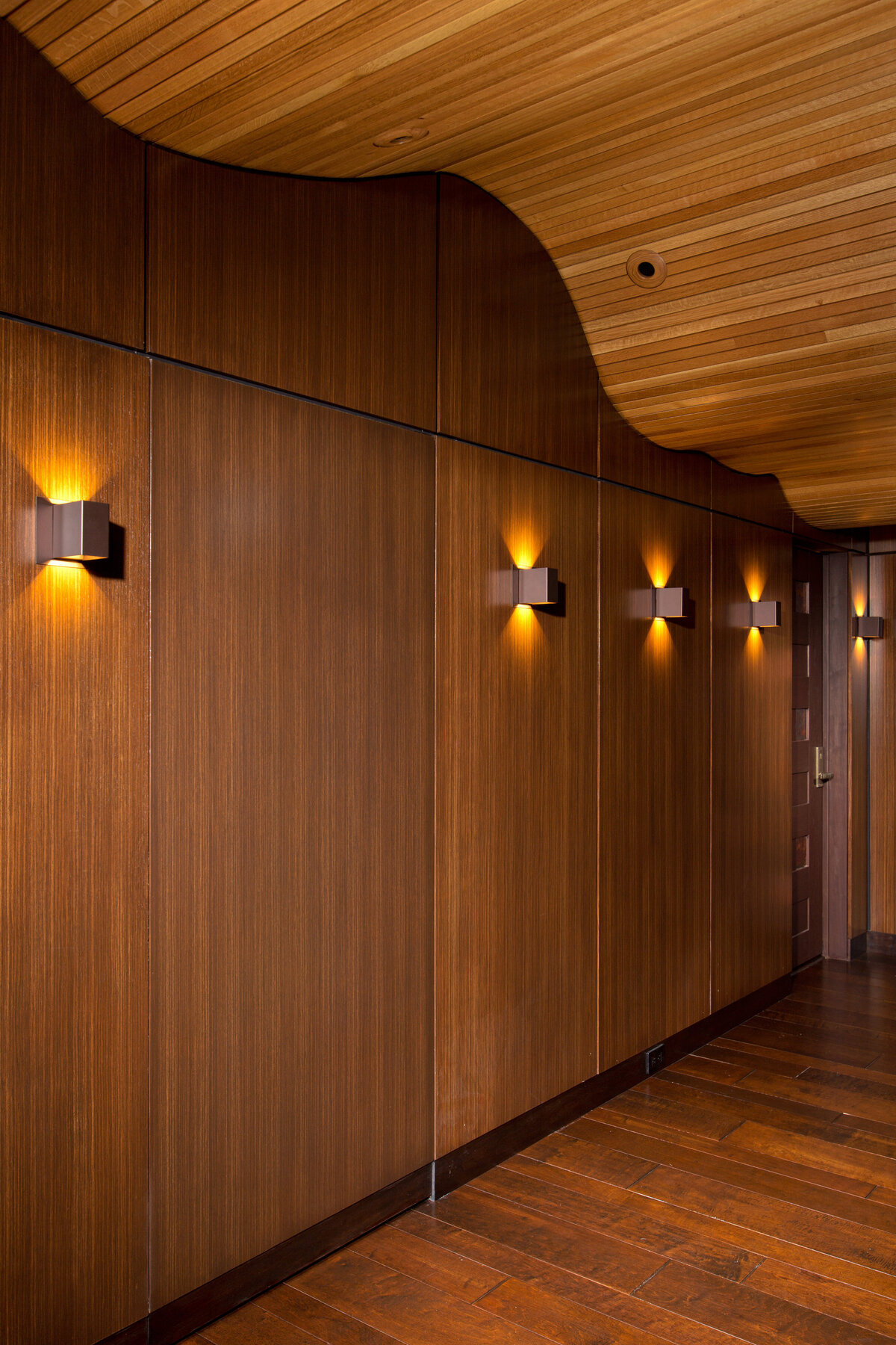 dark wood paneled hallways