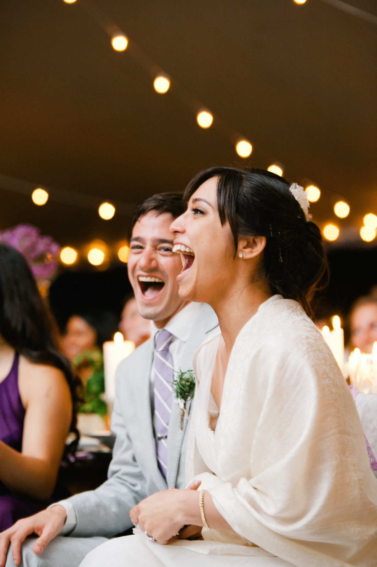 Bride and groom react to toast