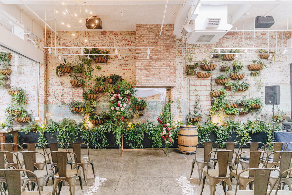 wedding ceremony arch by Lucy's Flowers NYC at brooklyn winery , flower arch