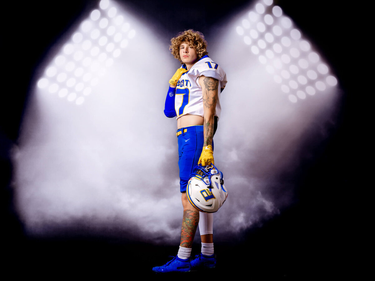 Prescott High School football player portrait featured in Prescott kids photography