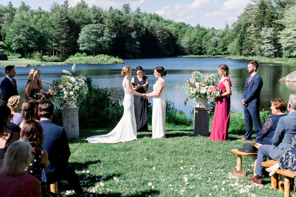 wedding ceremony at Lakefalls Lodge in Munsonville, New Hampshire