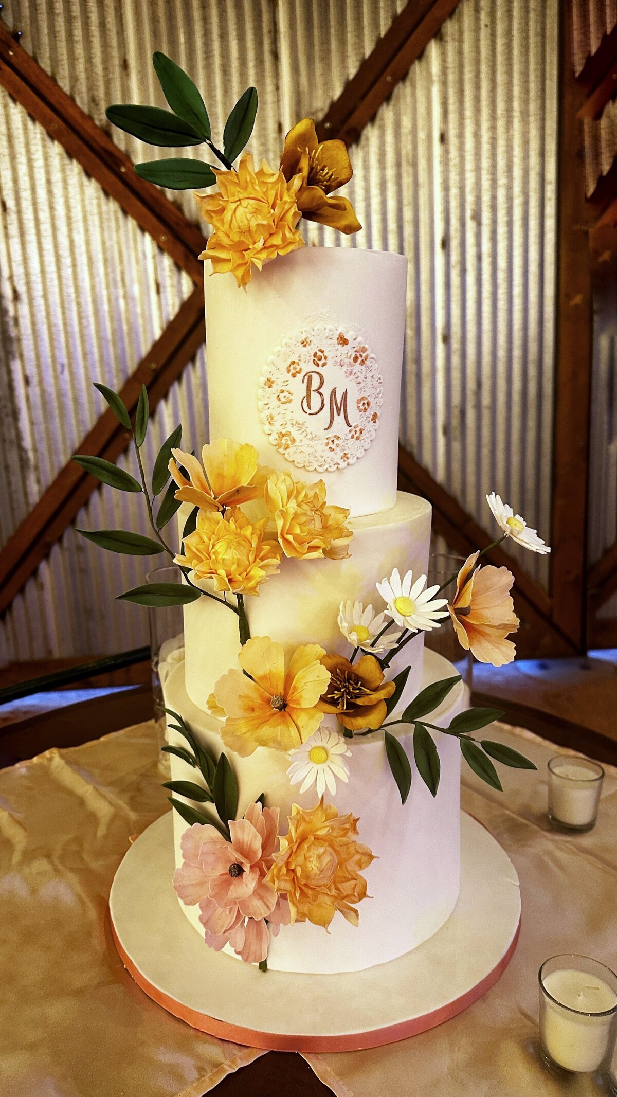 Boho wedding cake with monogram