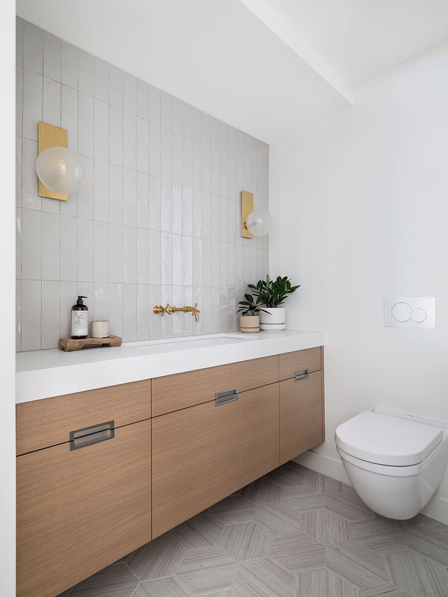 floating white oak vanity