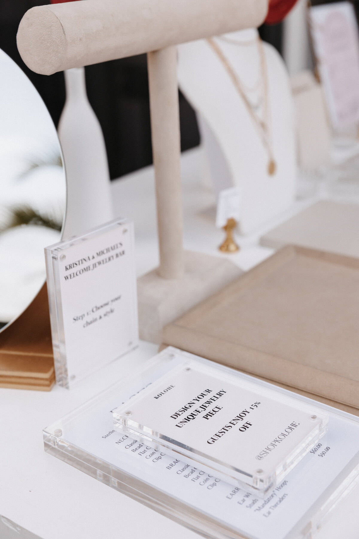 Signs and jewelry holders ivory and beige