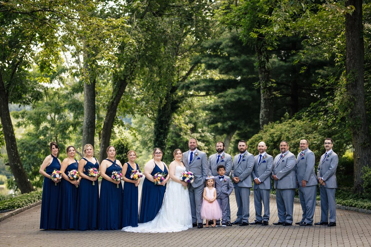 Gray Groomsmen Suit and Blue Bridesmaid Dresses