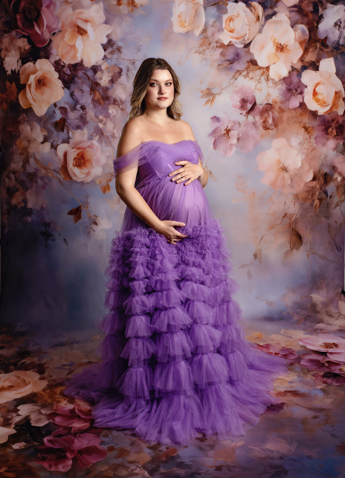 Bellevue fine art maternity photography — dramatic, elegant portrait of expectant mother in couture-inspired gown.