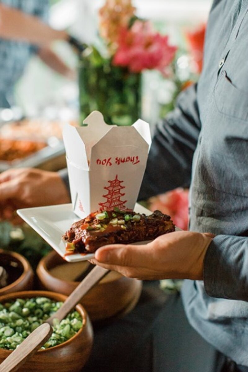 asian chef station with asian spareribs at Willowbrook wedding venue