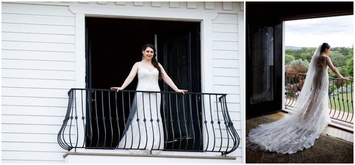 austin wedding photographer antebellum oaks wedding photographer bride on balcony