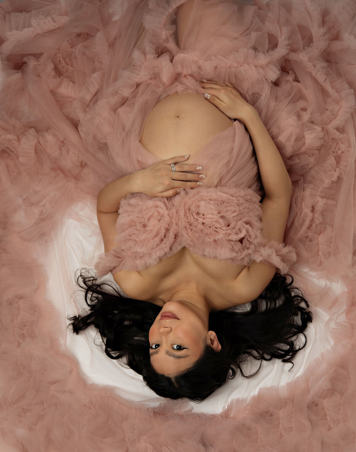  photo shoot floral background best san antonio texas photographers gown maternity photography session  tulle gown from client closet 