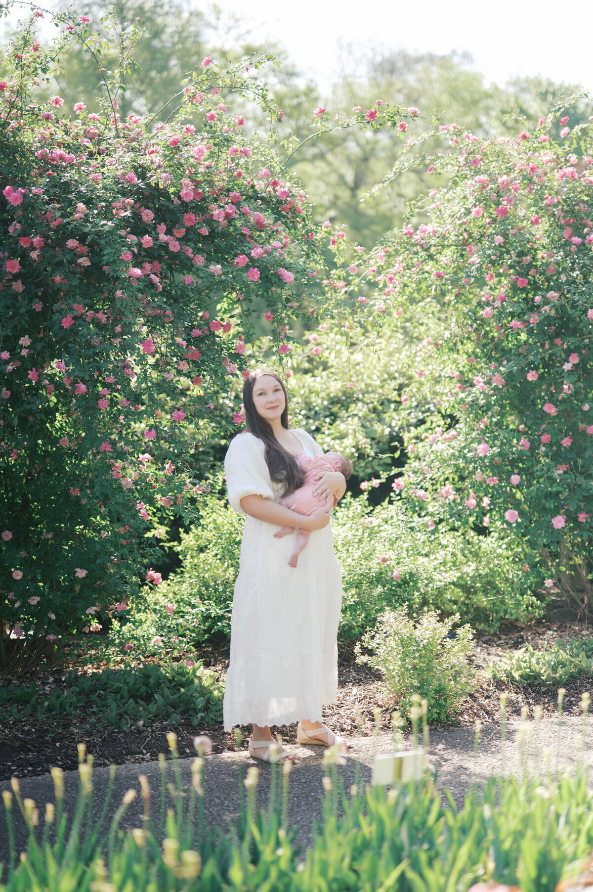 newborn photographer in fort worth, portrait of mom and baby at fort worth botanic garden 