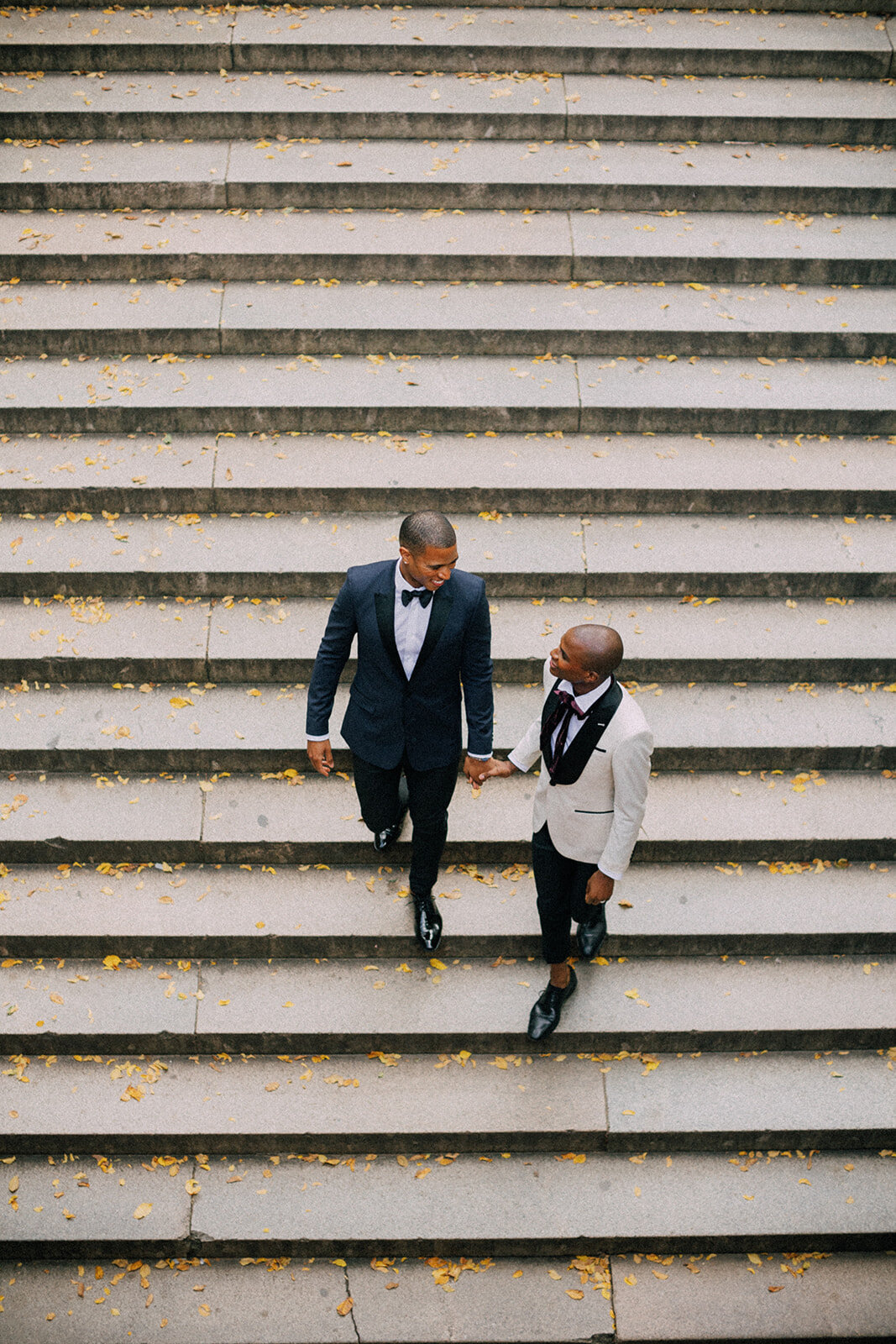 A couple holds hands in Central Park for their wedding in Manhattan New York