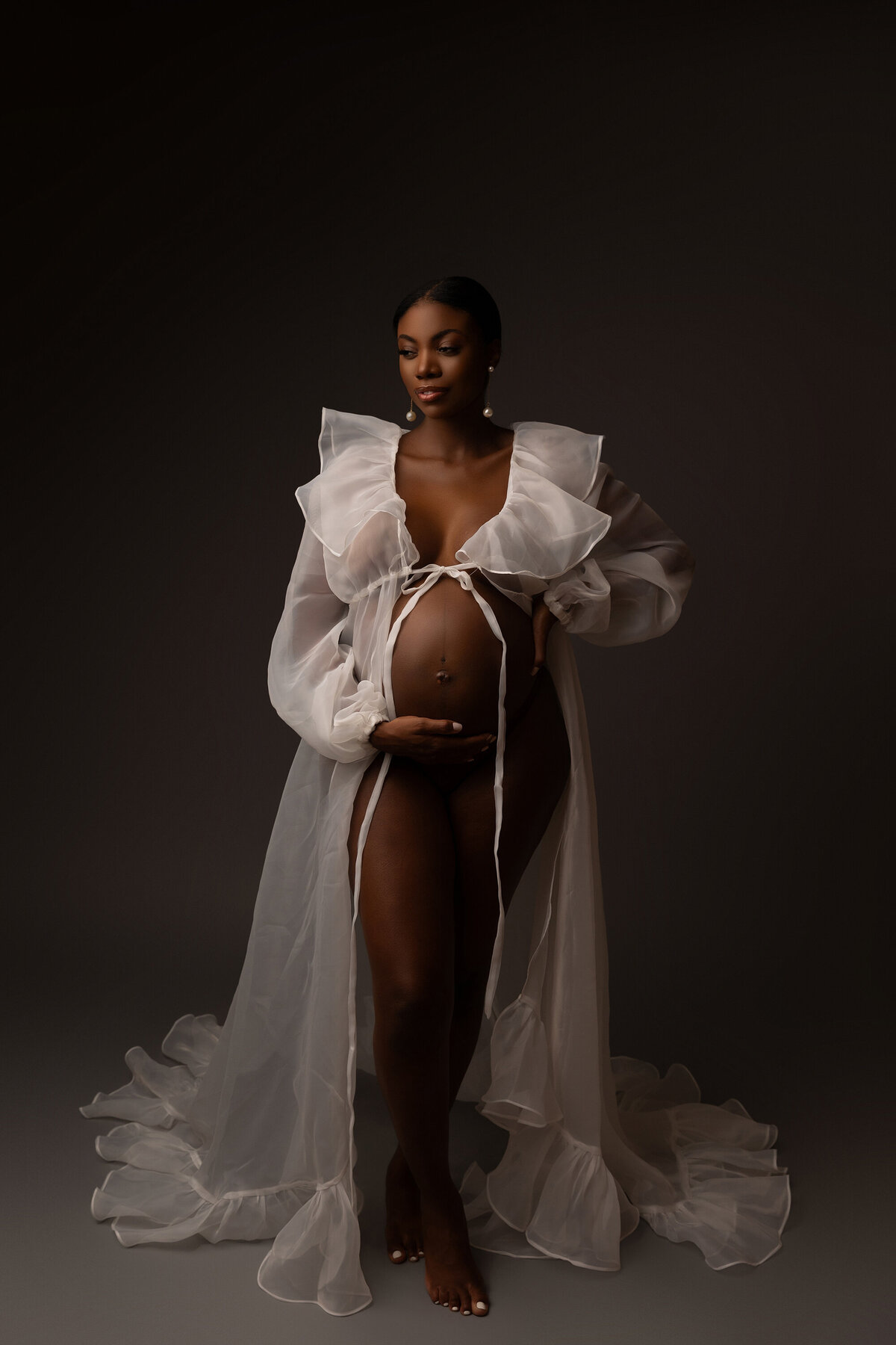 delicate chiffon gown for maternity session in phoenix