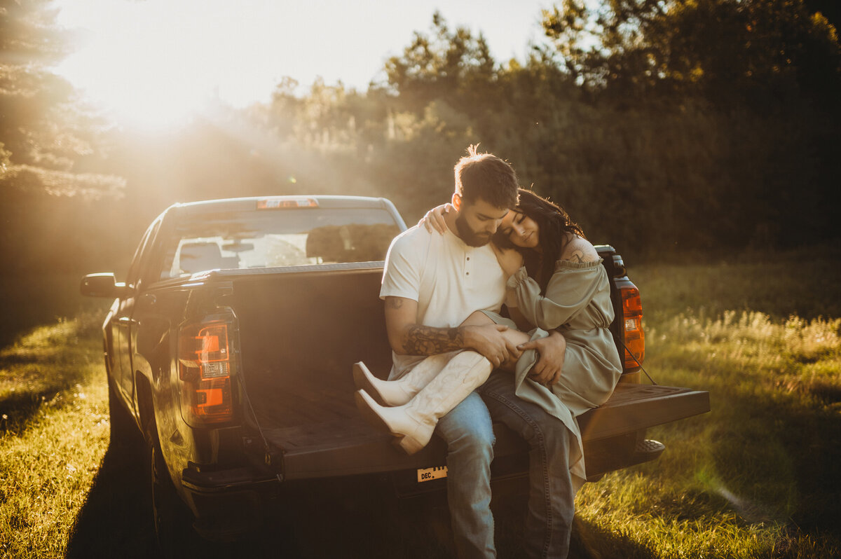 Green Bay engagement session with pickup truck.