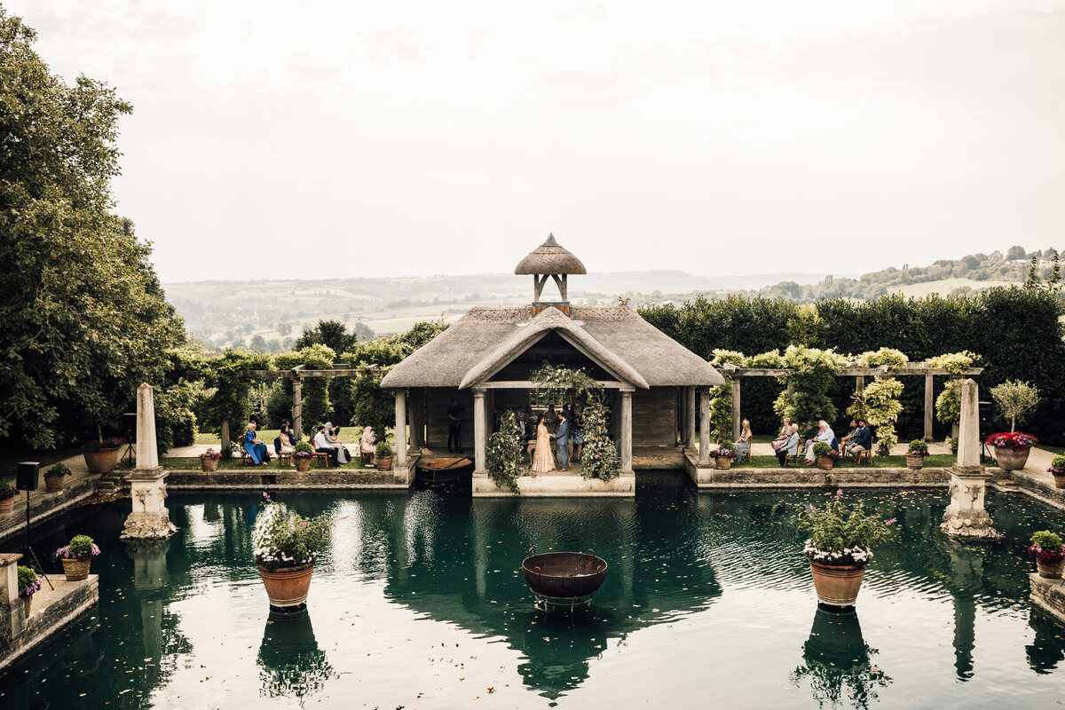 Romantic villa pond in garden