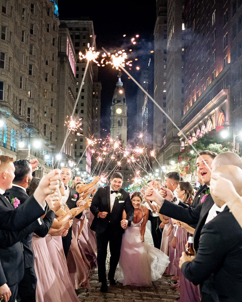 Sparkler send off on broad street in Philadelphia The Lucy Wedding-1