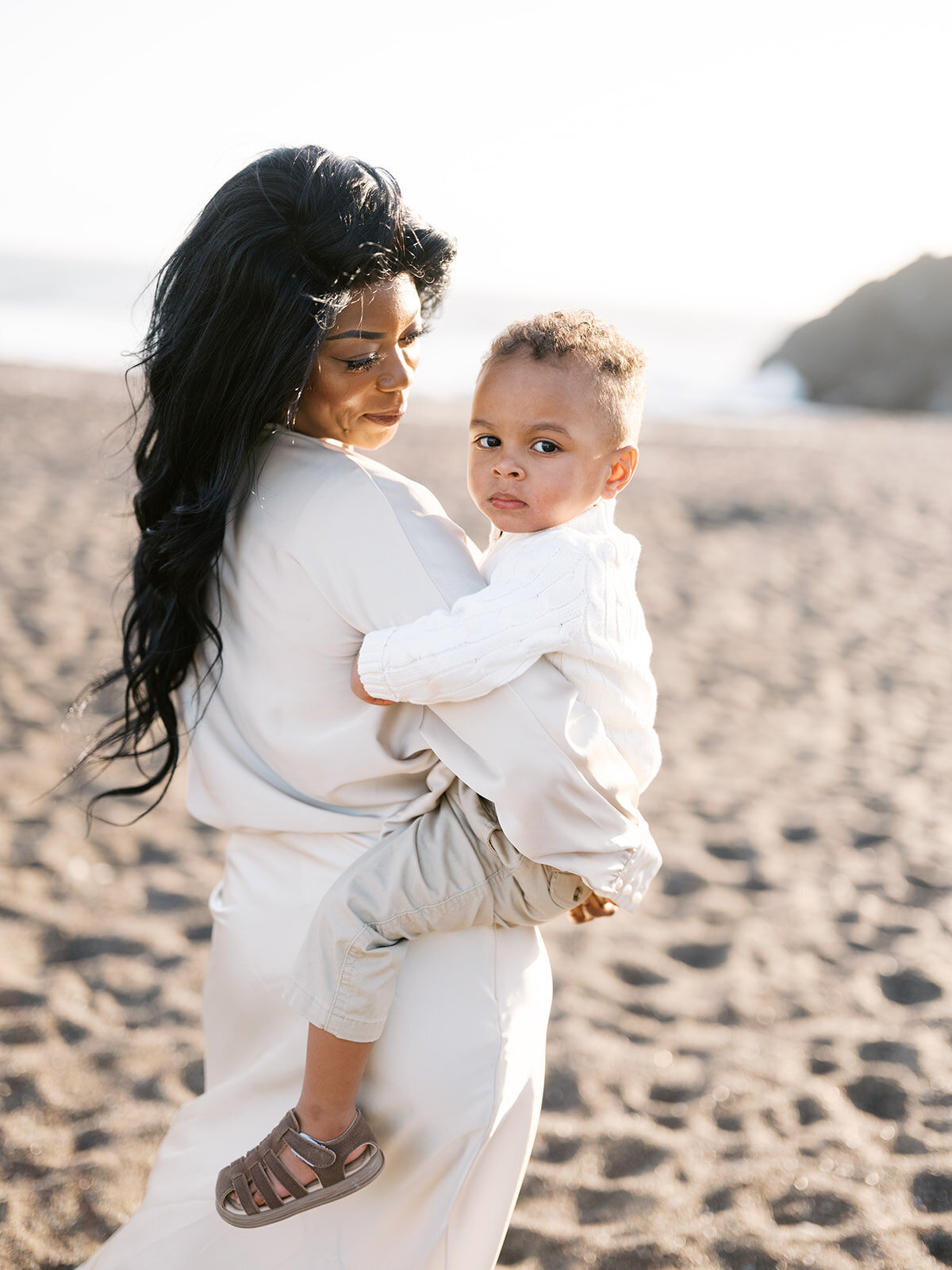 Beach family photos Rodeo Beach Marin Headlands mother son session