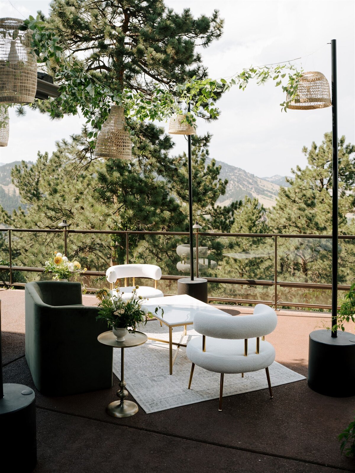 outdoor seating area with mountain view