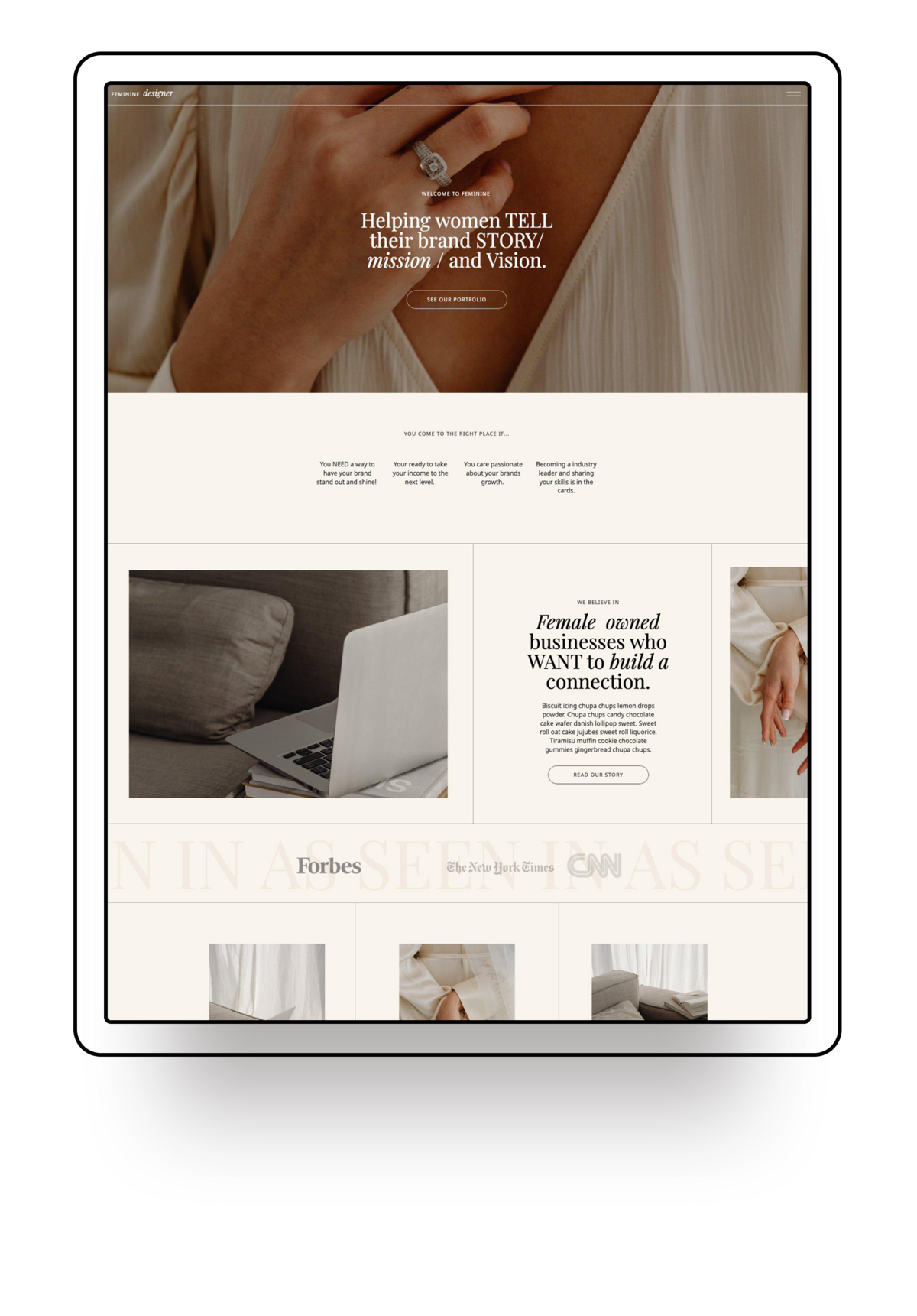 Website template offered for showit template customisation services Palme Design Co