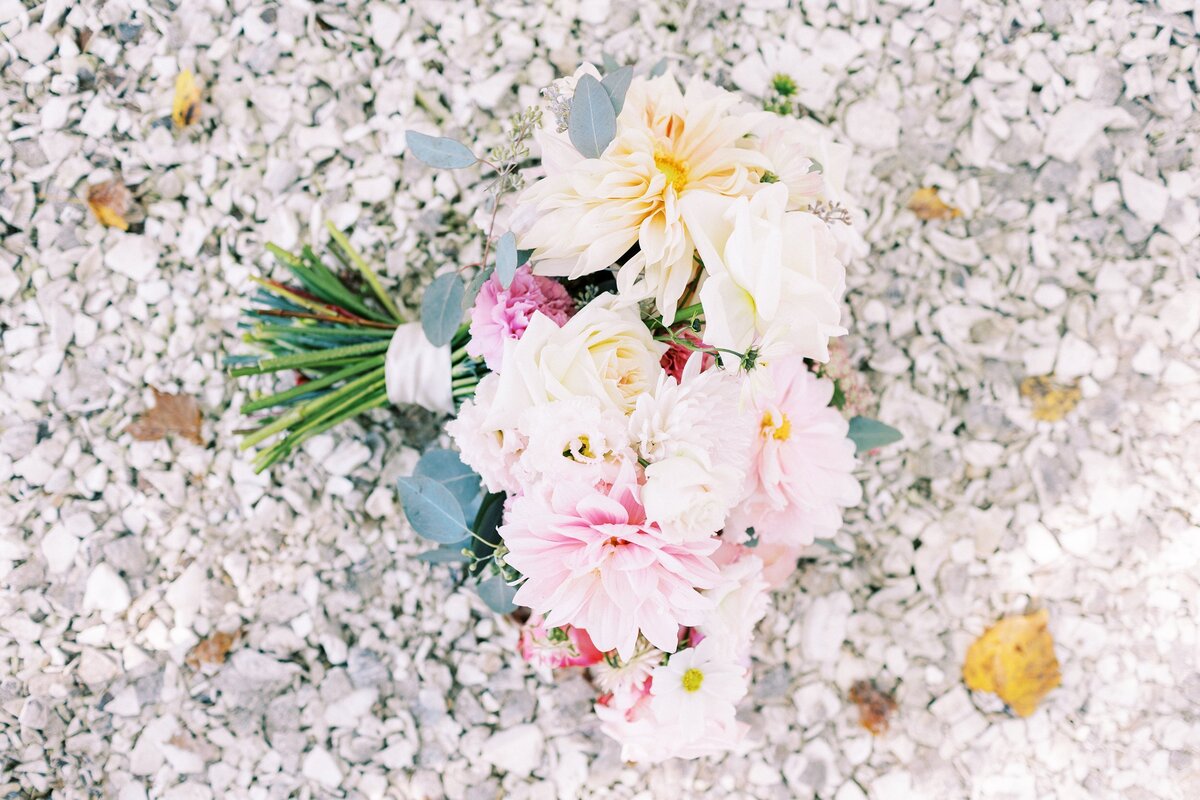 Elegant wedding bouquet on stone ground