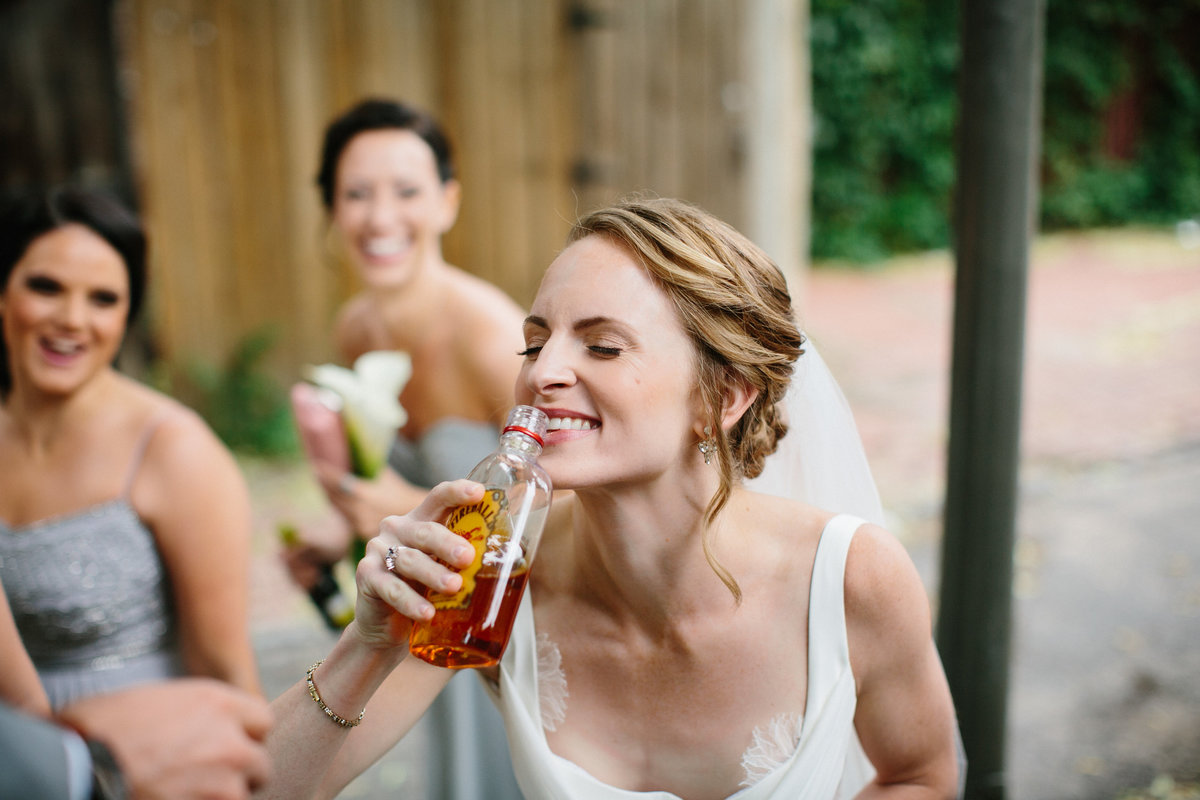 Total bridal babe taking fireball shots before the wedding ceremony!
