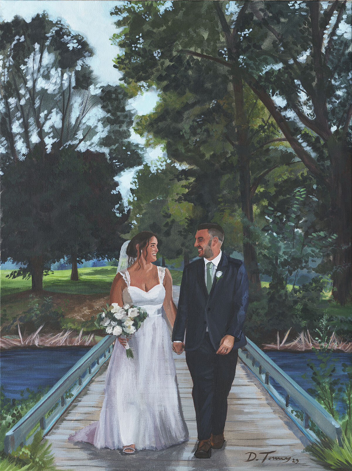 Bride and groom walking together
