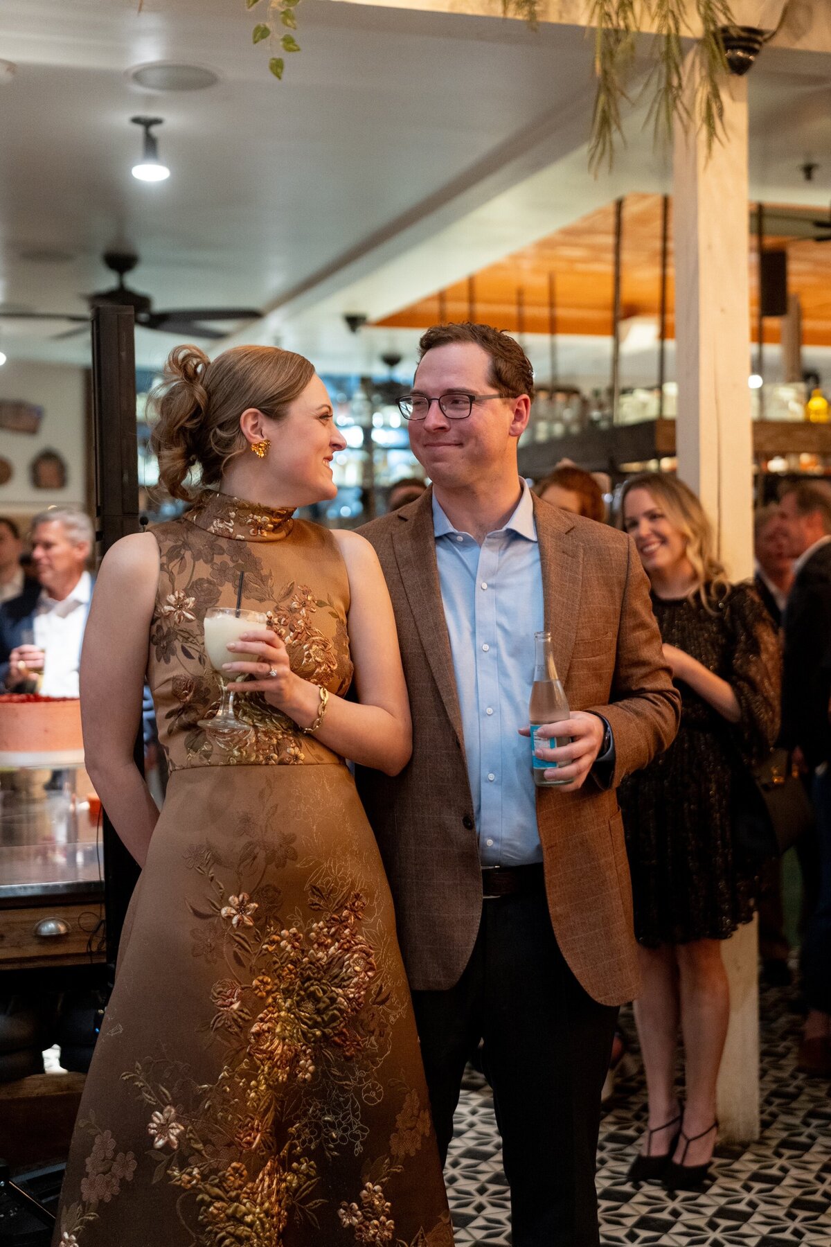 Bride and groom at their rehearsal dinner at Joe Leo Fine Tex Mex