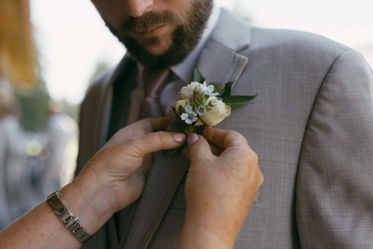 Boutonniere with touches of blue