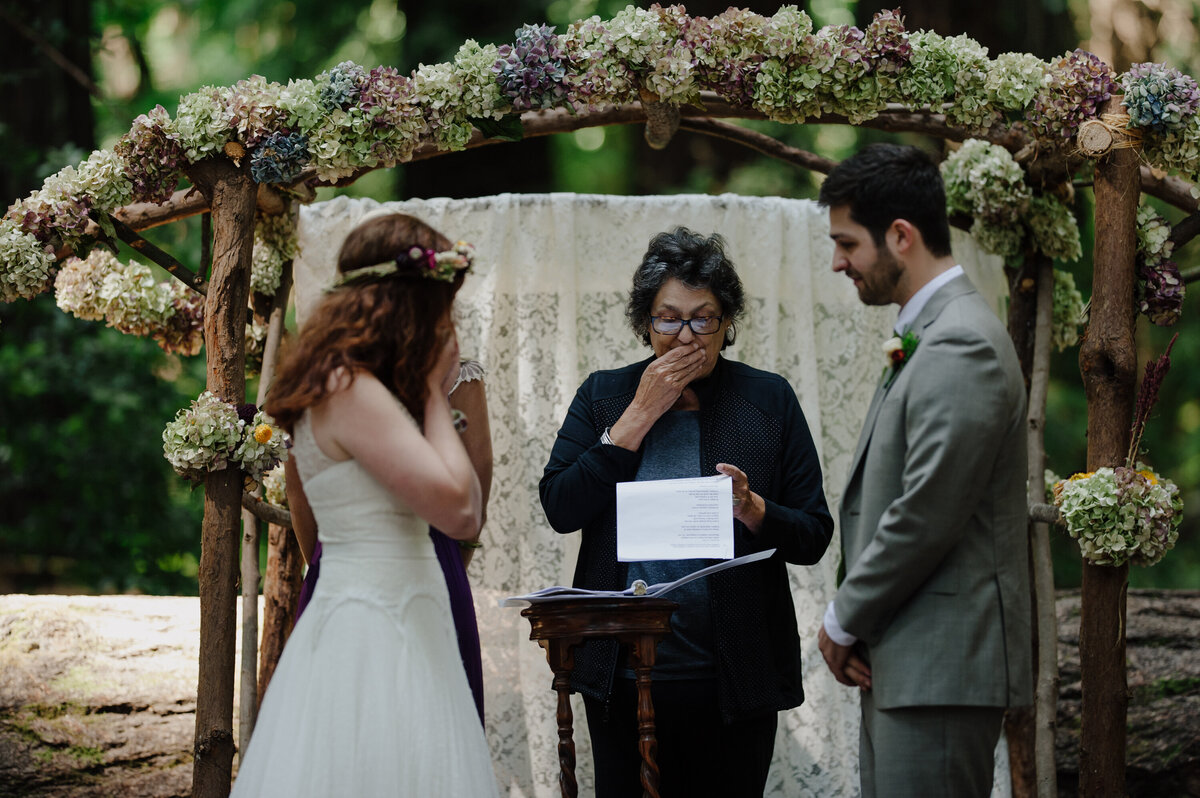 Bride and groom tear up during reading at Pamplin Grove wedding