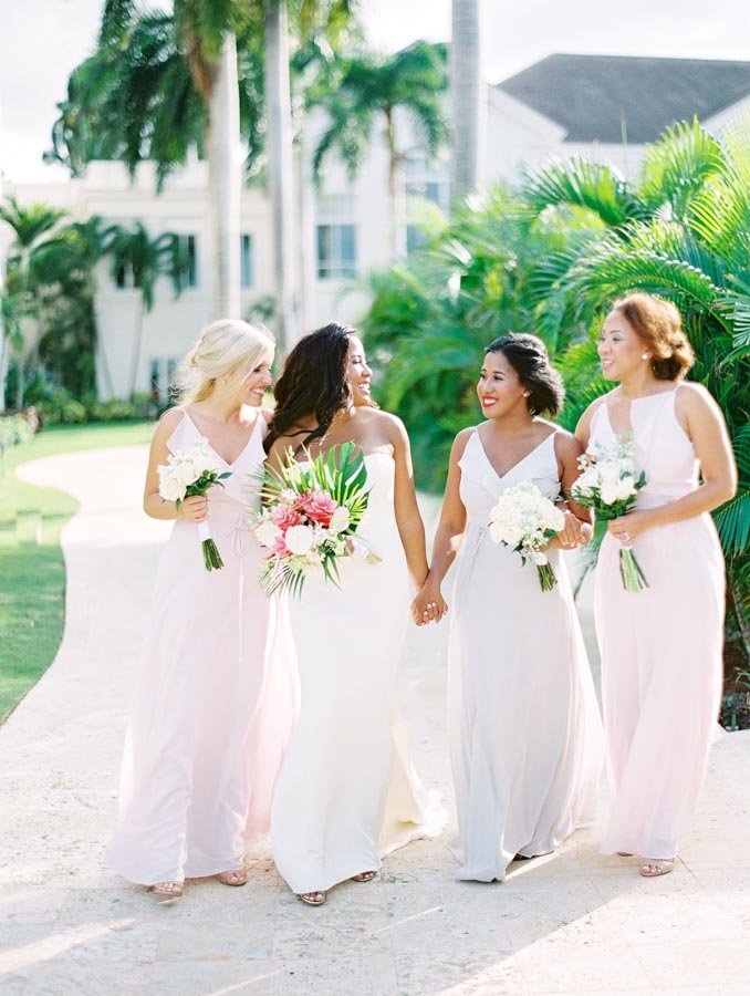 Tropical Wedding Attire Long Bridesmaids Dresses © Bonnie Sen Photography
