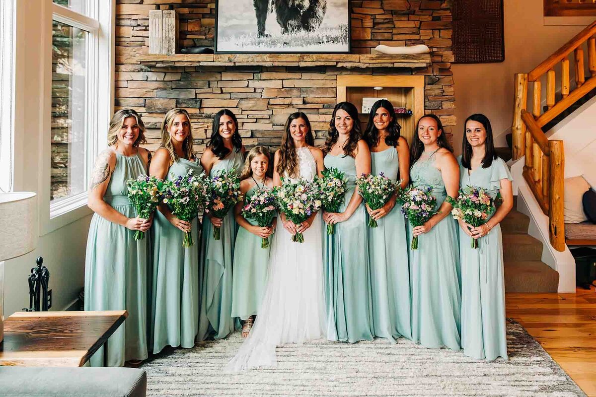 Bride with bridesmaids in Big Sky, Montana