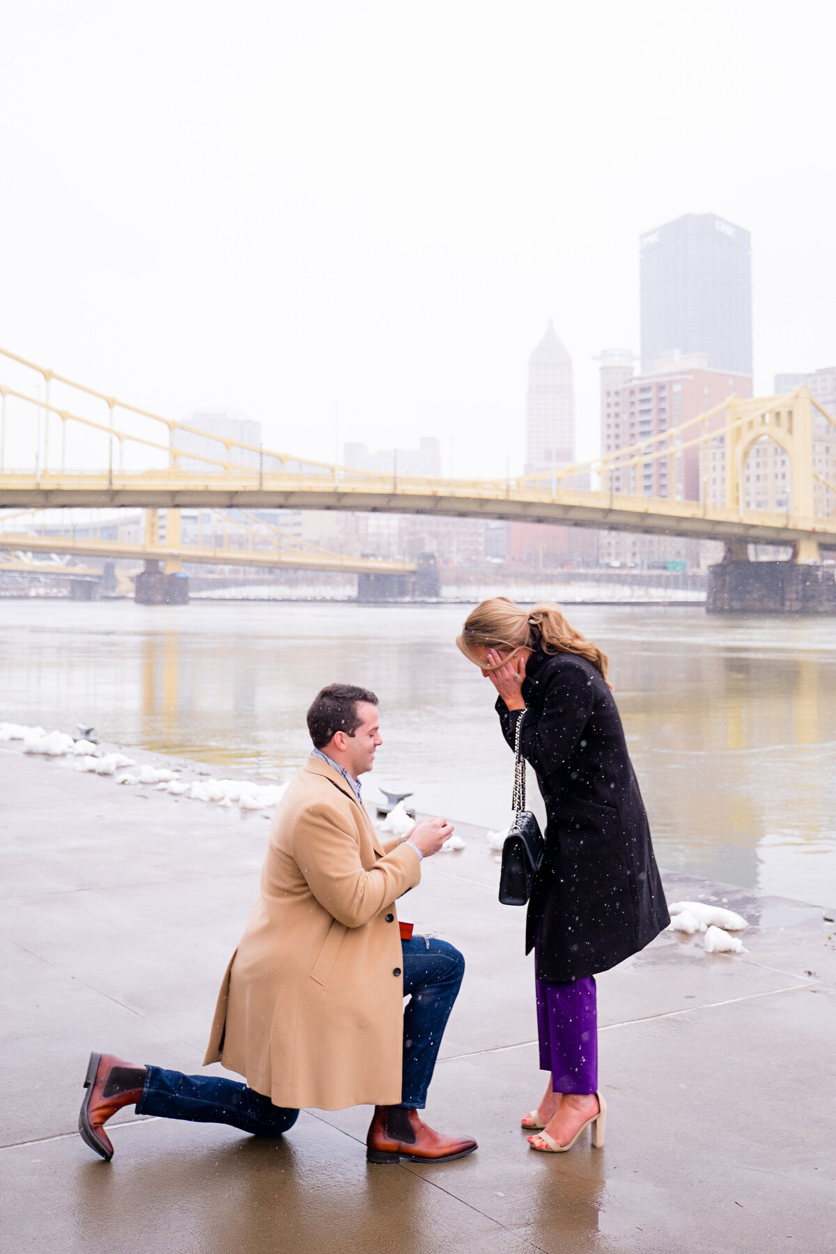 north shore winter engagement surprise photography pittsburgh