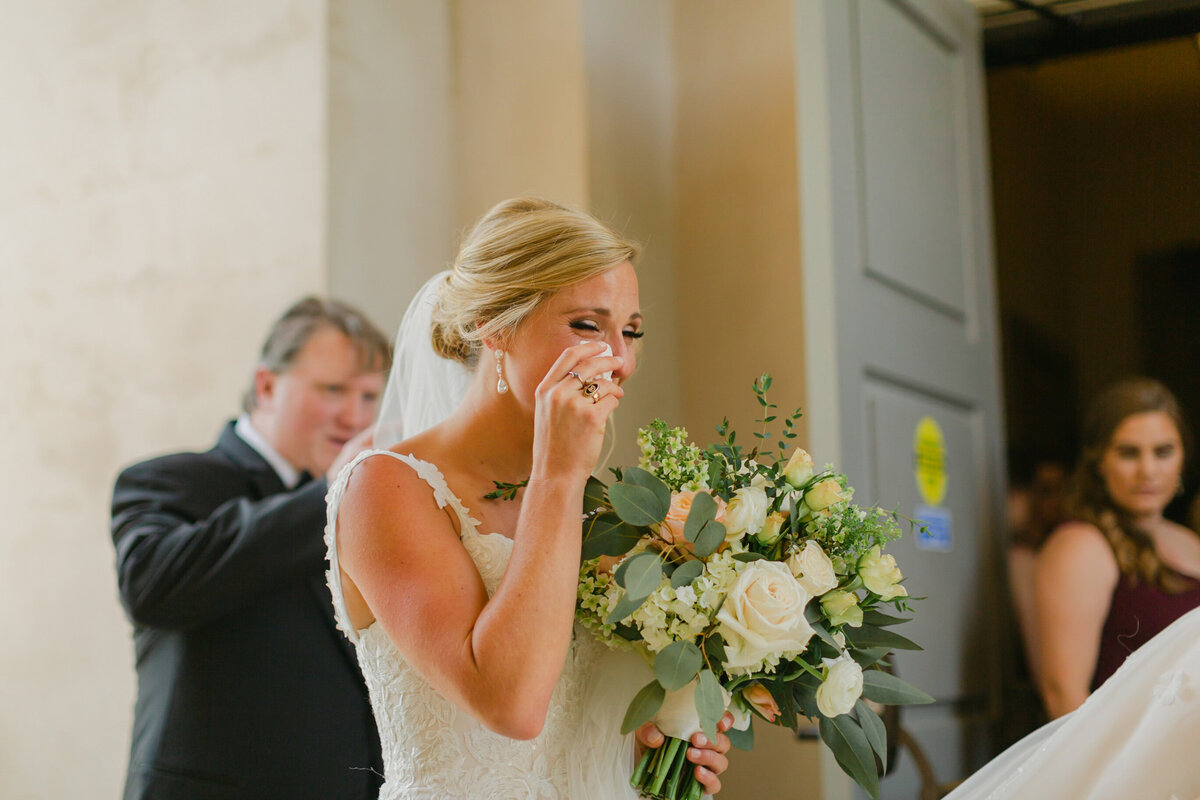 emotional bride during wedding ceremony