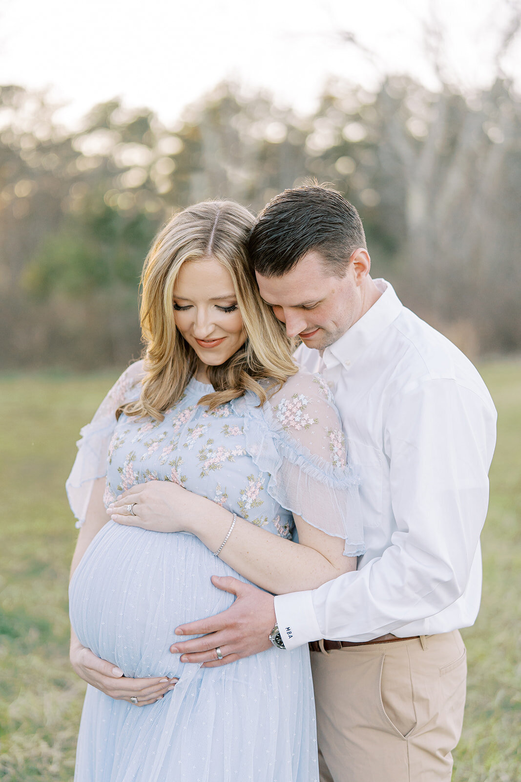 Maternity Session in blue dress in field by Atlanta Maternity Photographer Lindsey Powell