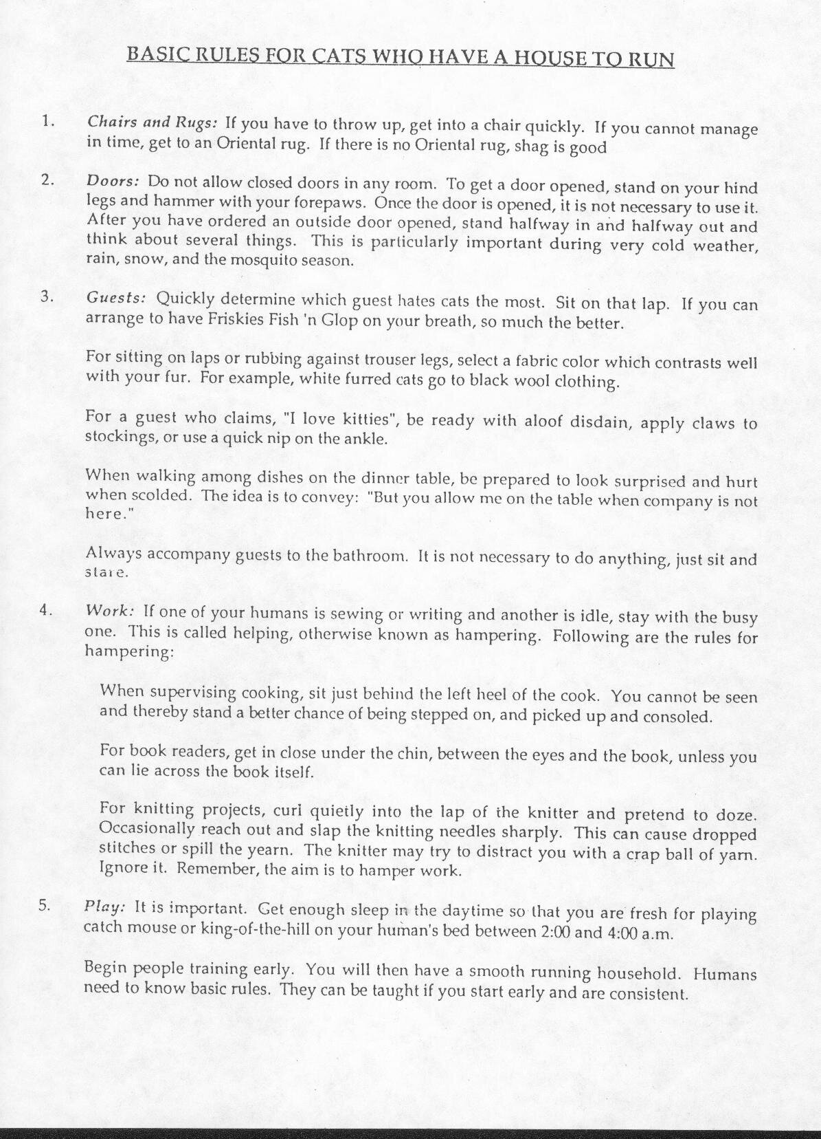 Rules for House Cats
