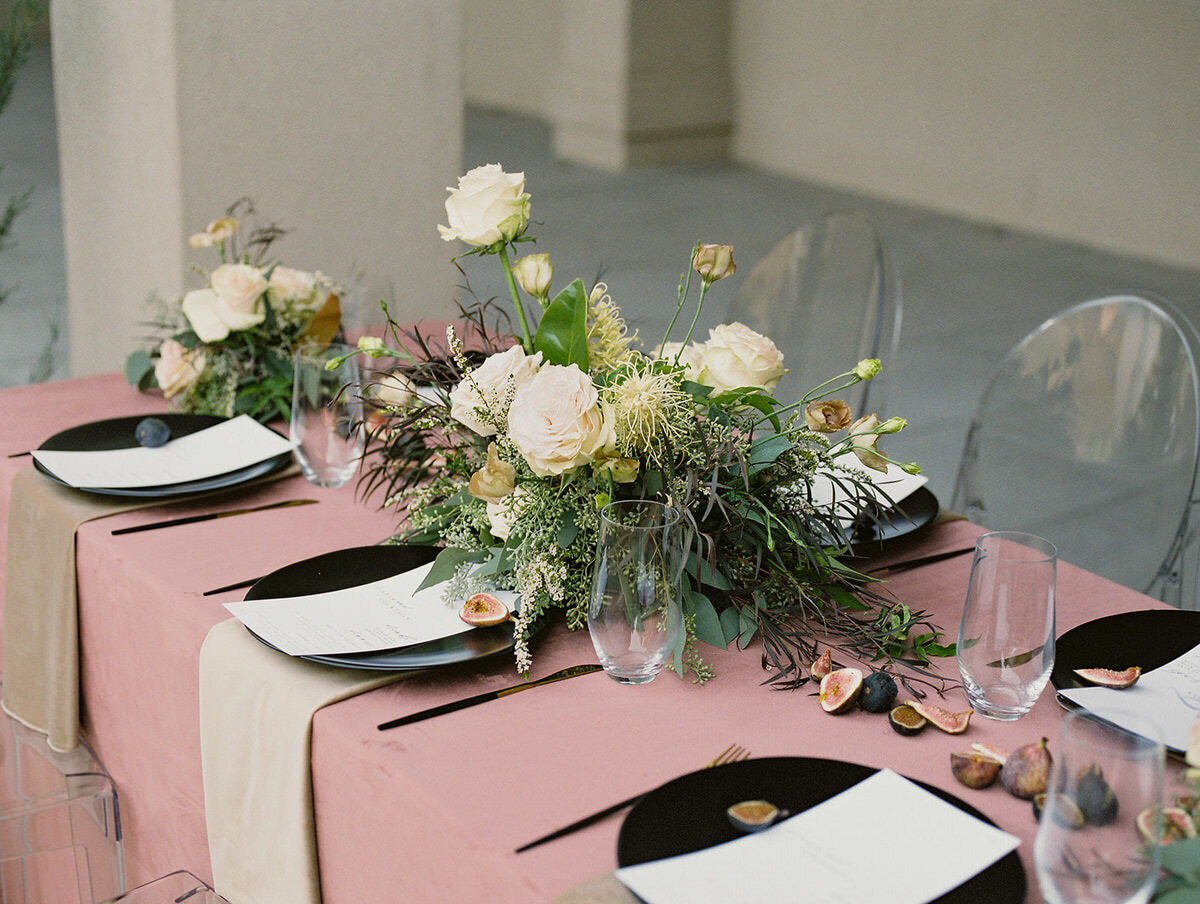 Pink and Black Velvet Wedding Table