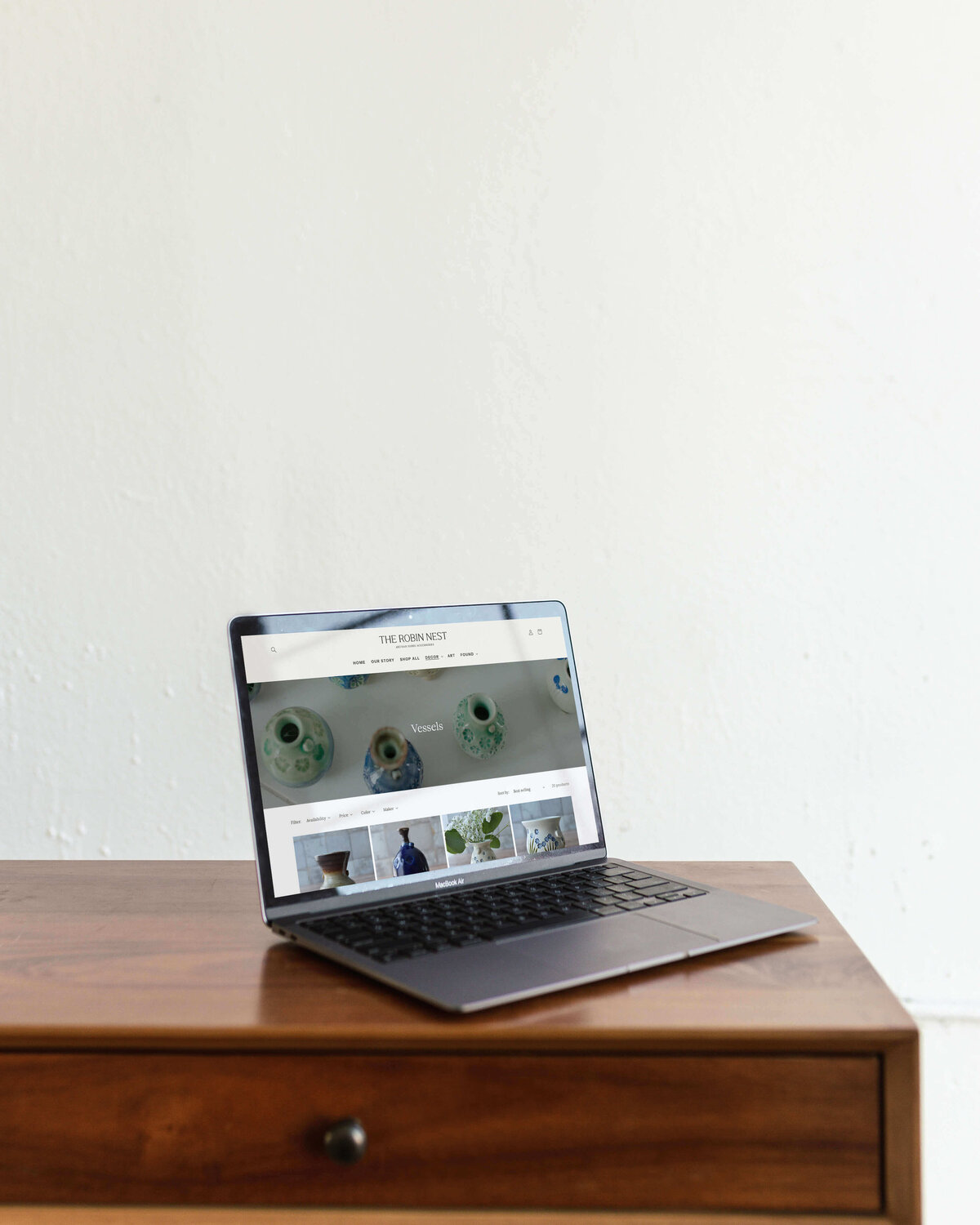 Minimalist website layout for artisan shops, designed to highlight handcrafted products and attract design-forward small businesses.