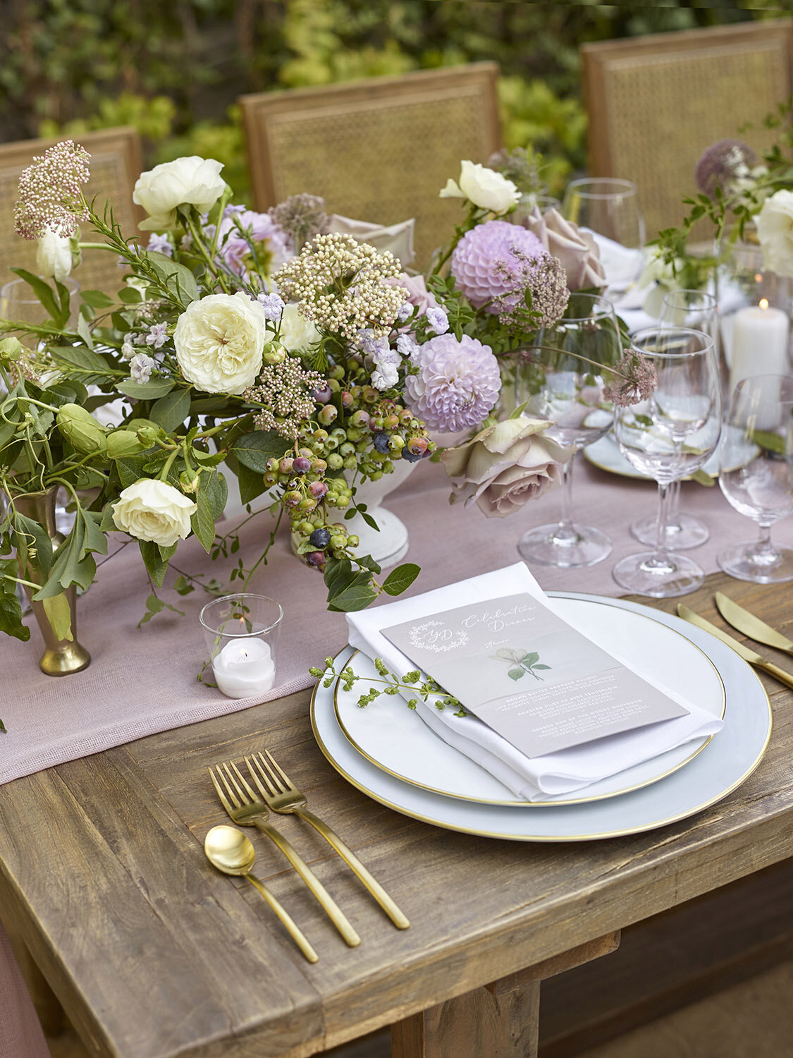 annadel-estate-elegant-sonoma-winery-wedding-wooden-farmhouse-table-dusty-rose-table-runner