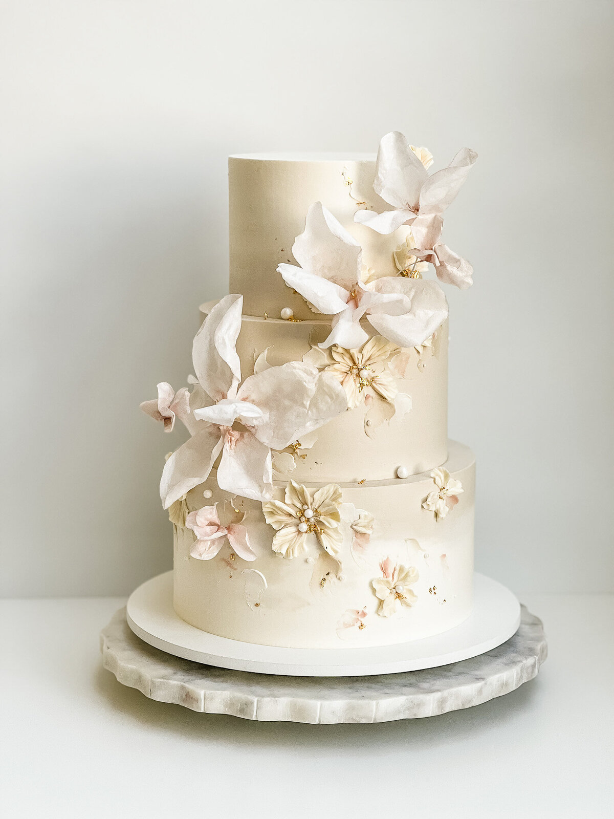 buttercream wafer paper flower wedding cake