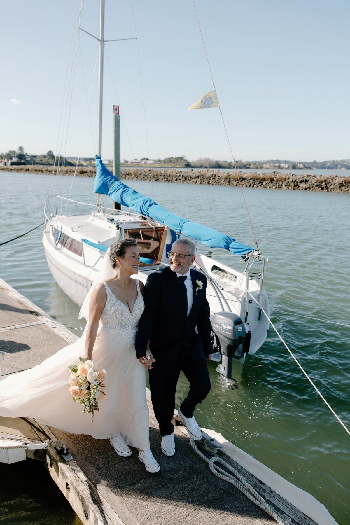 Luxury elopement aboard yacht in Auckland Harbour