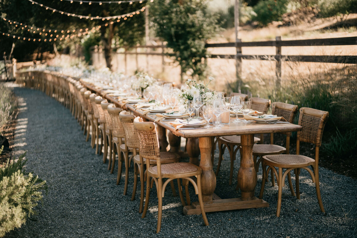 Sonoma Private Estate Wedding farm tables wood